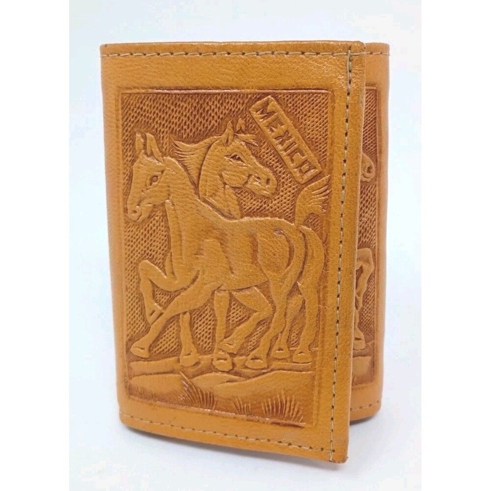 Western Style Rodeo Horse Leather Wallet Men Billetera piel Caballo Tan
